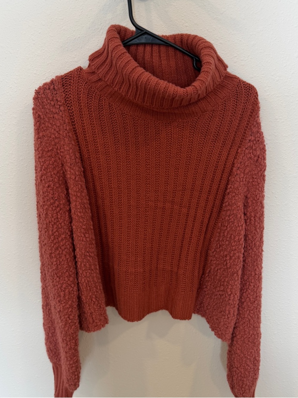 Miracle Rust-Colored Turtleneck Sweater with Textured Sleeves